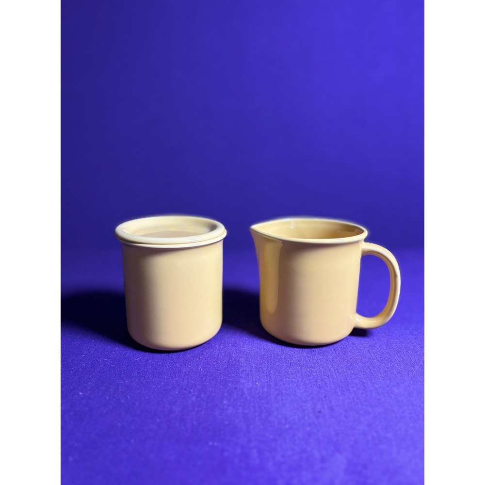 Vintage Crown Corning Japan Yellow Creamer‎ & Covered Sugar Bowl Set MCM